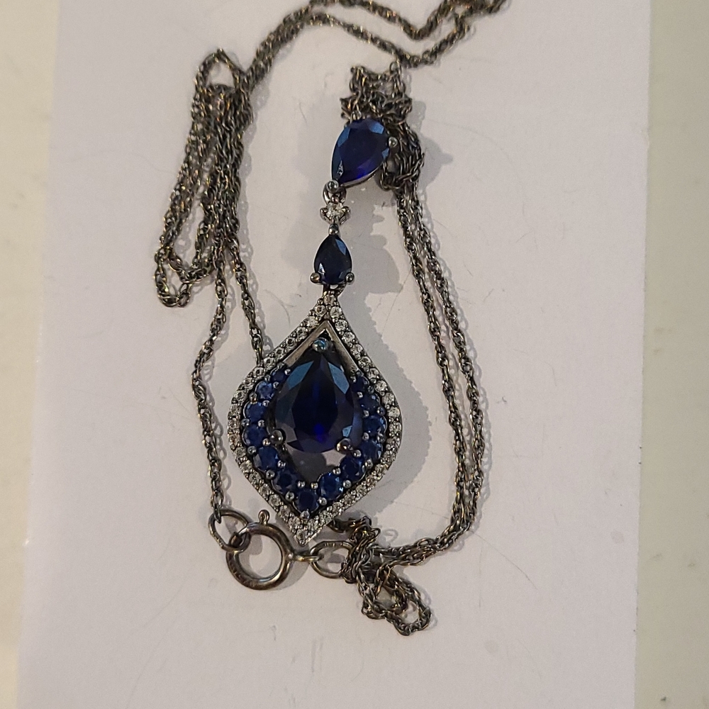 Sterling silver Sapphire necklace saphhire necklace sapphire pendant